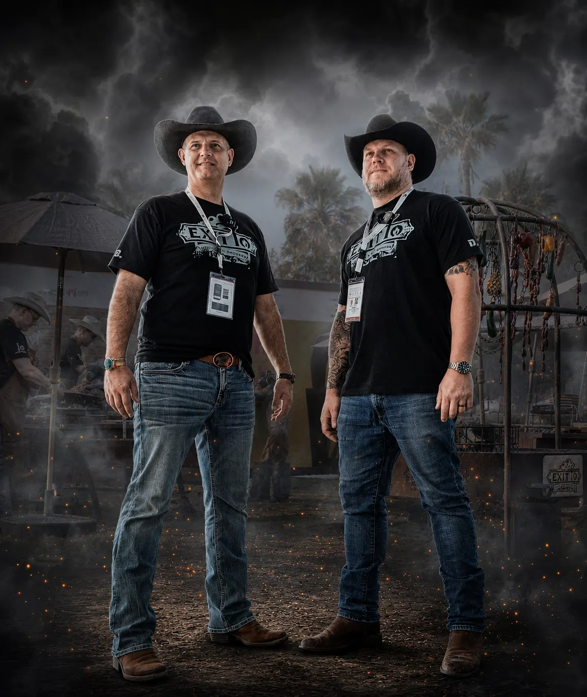 Exit 10 Pitmasters Hunter and Dave, the event heroes, at a UAE BBQ event